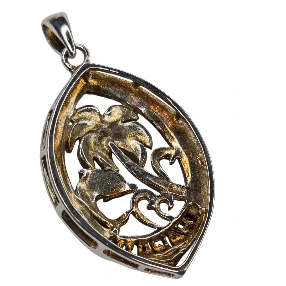 Hawaii Pendant Sterling Silver Lab Opal Blue White Tropical Palm Dolphin Hawaii